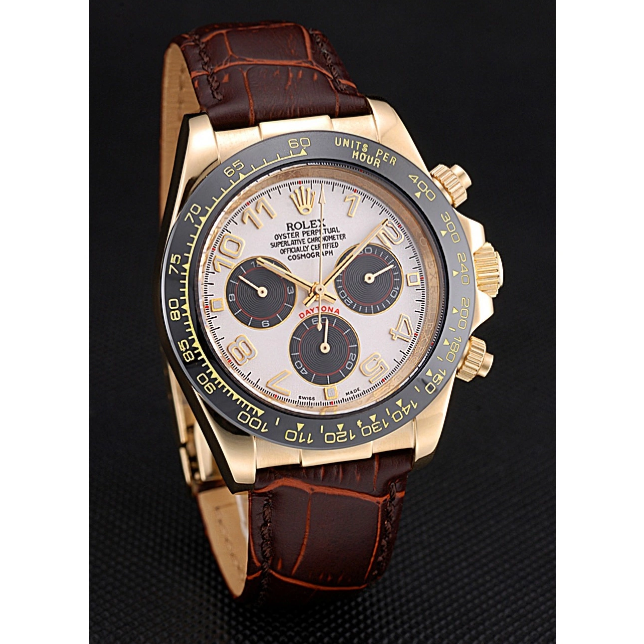 Aaa replica watch Subdials Leather 622634 Bracelet Case Rolex Gold Black Cosmograph Brown Daytona 0731